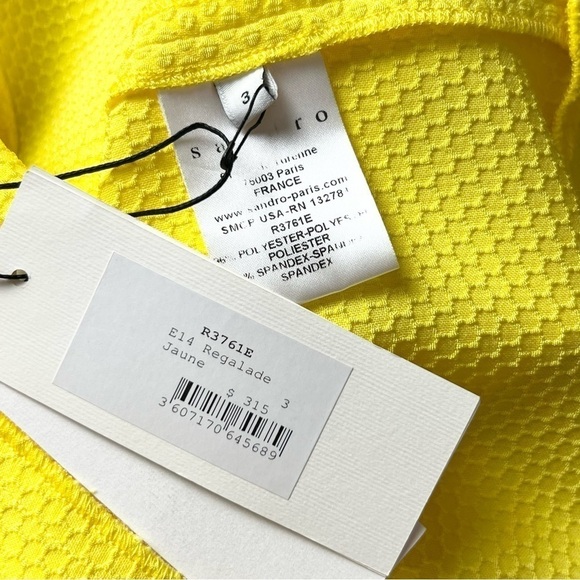 NWT SANDRO Textured Sleeveless Halter V-Neck Ruffle Flounce Hem Sheath Dress L - Picture 4 of 5